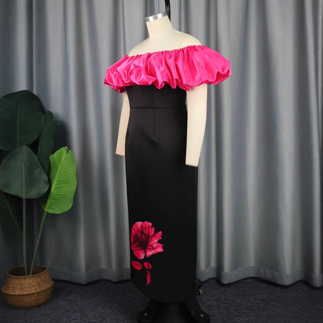 Damer elegant maxiklänning med voluminös volangkrage och blommönster Mirla-Eva Jonsson