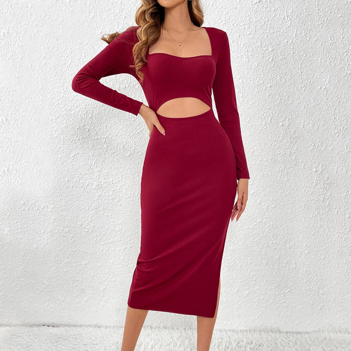 Damer elegant midi klänning med asymmetrisk urtagning och långa ärmar Mirla-Eva Jonsson