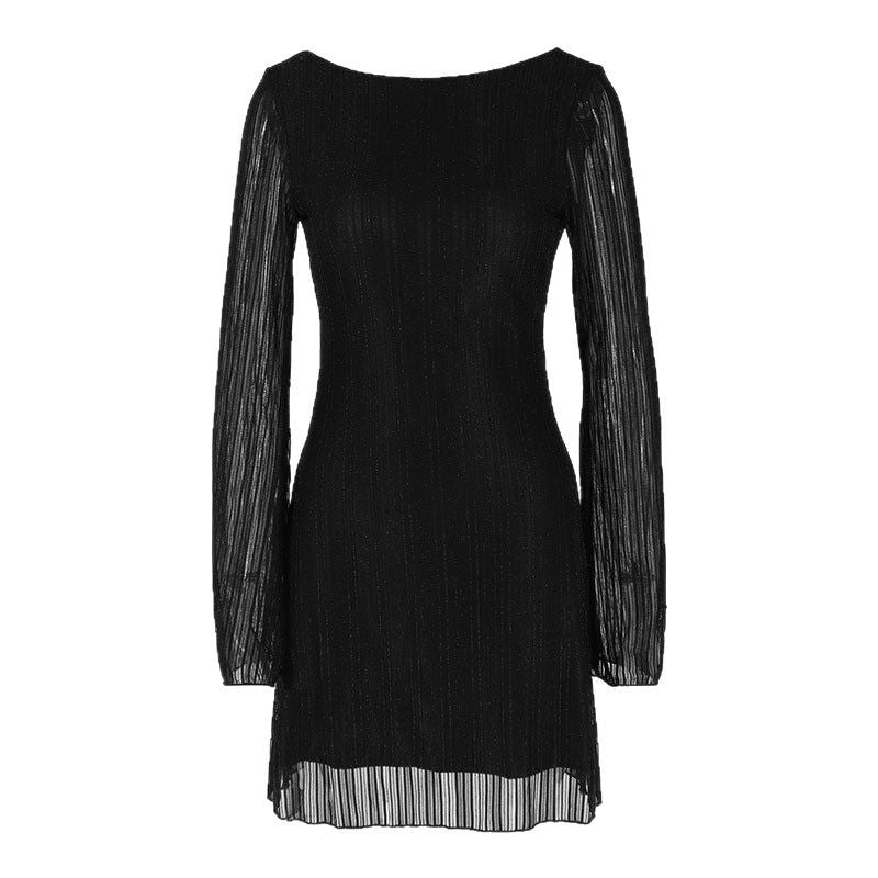 Damer elegant mini klänning med transparenta långa ärmar och skimrande effekt Mirla-Eva Jonsson