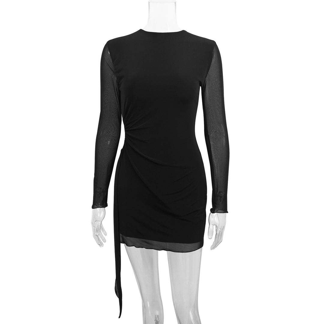 Damer elegant miniklänning med genomskinliga ärmar och sidoflik Mirla-Eva Jonsson