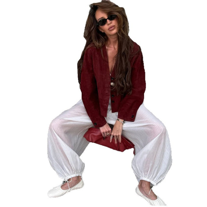 Damer elegant mockajacka i cropped design Mirla-Eva Jonsson