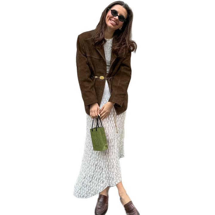 Damer elegant mockajacka i oversized-stil med fickor Mirla-Eva Jonsson