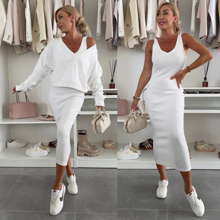 Damer elegant och avslappnad midi-klänning med oversized tröja Eva Jonsson-Eva Jonsson