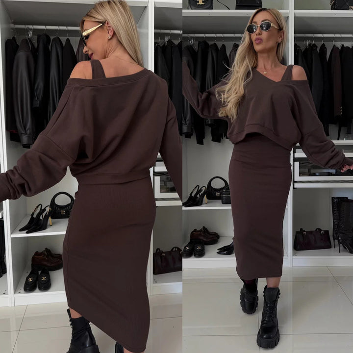 Damer elegant och avslappnad midi-klänning med oversized tröja Eva Jonsson-Eva Jonsson