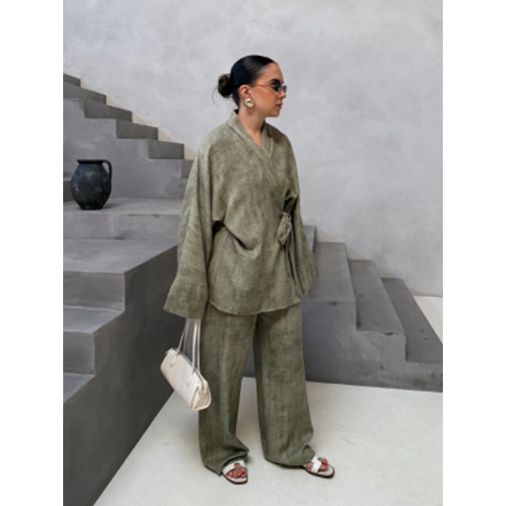 Damer elegant och bekväm tvådelat set med avslappnad kimono topp Mirla-Eva Jonsson
