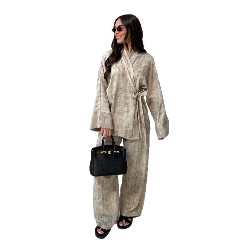 Damer elegant och bekväm tvådelat set med avslappnad kimono topp Mirla-Eva Jonsson