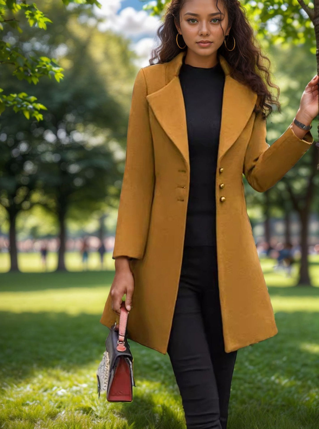 Damer elegant och figursydd trenchcoat med strukturerad väv Mirla-Eva Jonsson