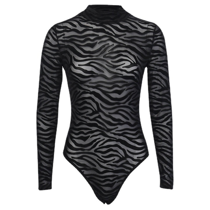 Damer elegant och genomskinlig långärmad bodysuit med zebra-design Mirla-Eva Jonsson