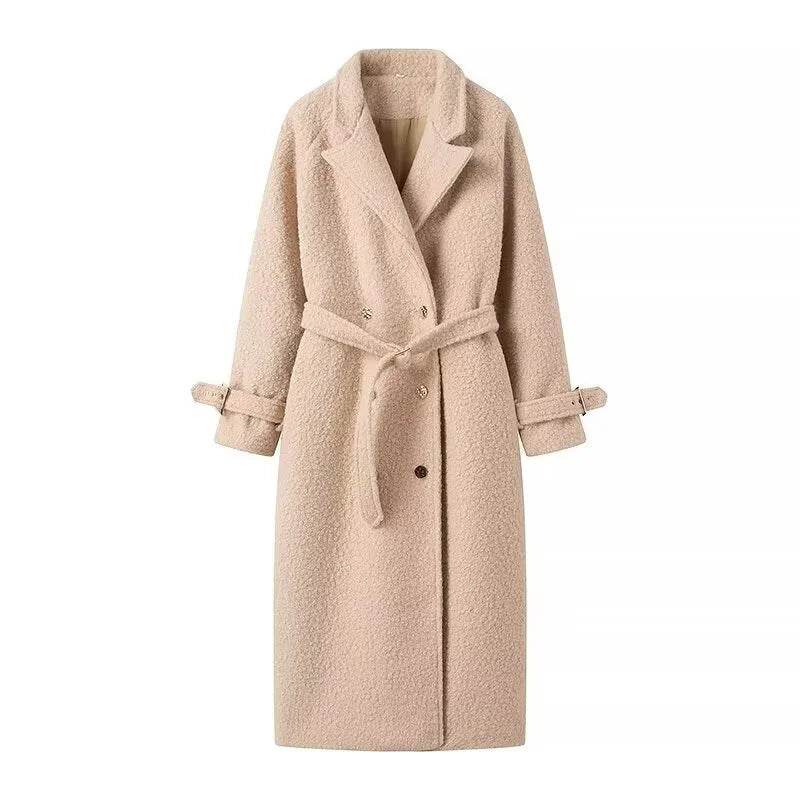Damer elegant och mysig ullkappa med bälte och påsydda fickor Mirla-Eva Jonsson