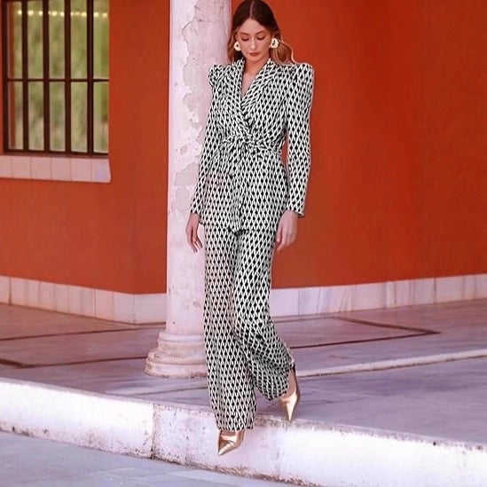 Damer elegant och stilig tvådelad set med knytbälte Mirla-Eva Jonsson