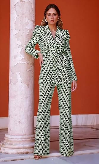 Damer elegant och stilig tvådelad set med knytbälte Mirla-Eva Jonsson