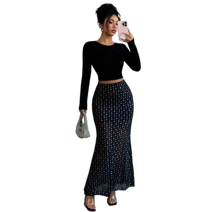 Damer elegant och stylish maxi kjol med prickmönster Mirla-Eva Jonsson