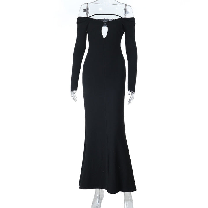 Damer elegant off-shoulder kvällsklänning med hjärt-cut och långa ärmar Mirla-Eva Jonsson