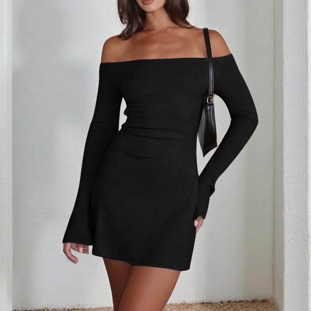 Damer elegant off-shoulder miniklänning med långa ärmar och figurnära passform Mirla-Eva Jonsson