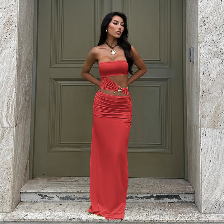 Damer elegant off-shoulder omslagsklänning med sidokutout Mirla-Eva Jonsson