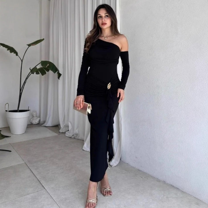 Damer elegant omslag klänning med asymmetrisk design och raffinerade draperingar Mirla-Eva Jonsson