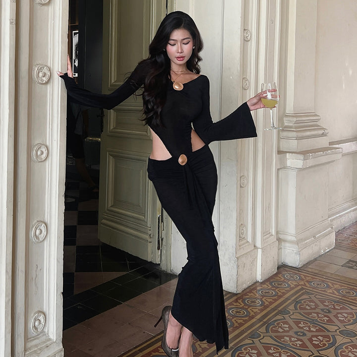 Damer elegant omslagkjol med rynkor och dekorativ knapp Mirla-Eva Jonsson