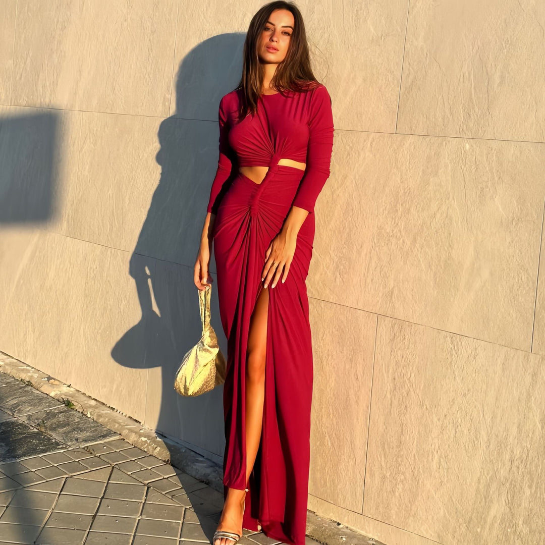 Damer elegant omslagsklänning med raffinerade draperingar och cut-out-detaljer Mirla-Eva Jonsson