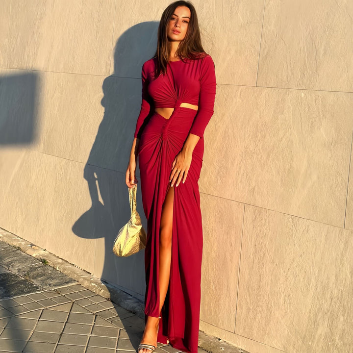 Damer elegant omslagsklänning med raffinerade draperingar och cut-out-detaljer Mirla-Eva Jonsson