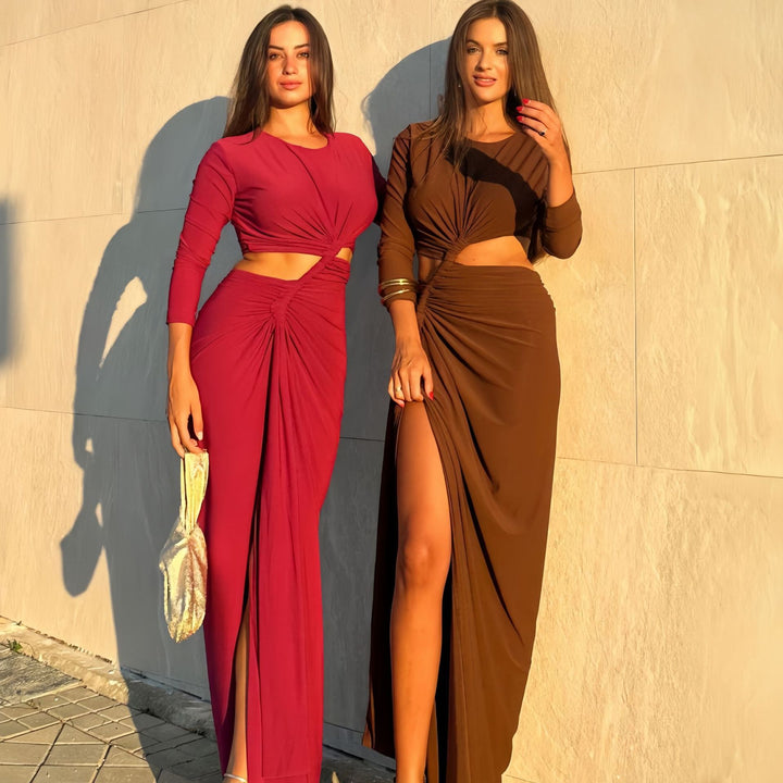 Damer elegant omslagsklänning med raffinerade draperingar och cut-out-detaljer Mirla-Eva Jonsson