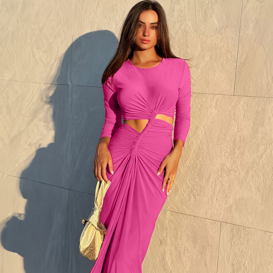 Damer elegant omslagsklänning med raffinerade draperingar och cut-out-detaljer Mirla-Eva Jonsson
