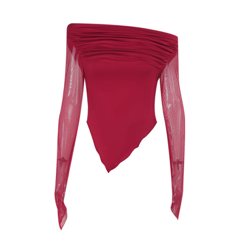 Damer elegant omslagstopp med axel-fri design och transparenta ärmar Mirla-Eva Jonsson