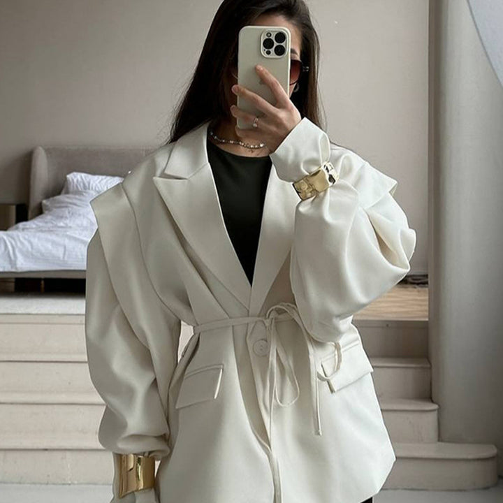 Damer elegant oversized blazerjacka med bälte detalj Mirla-Eva Jonsson