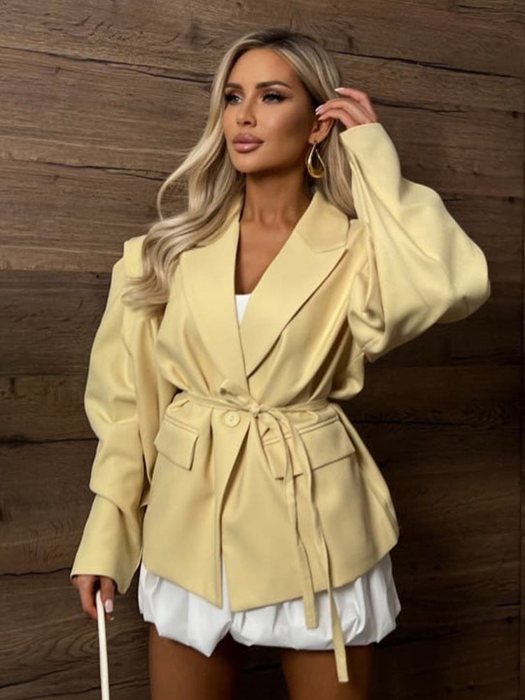 Damer elegant oversized blazerjacka med bälte detalj Mirla-Eva Jonsson