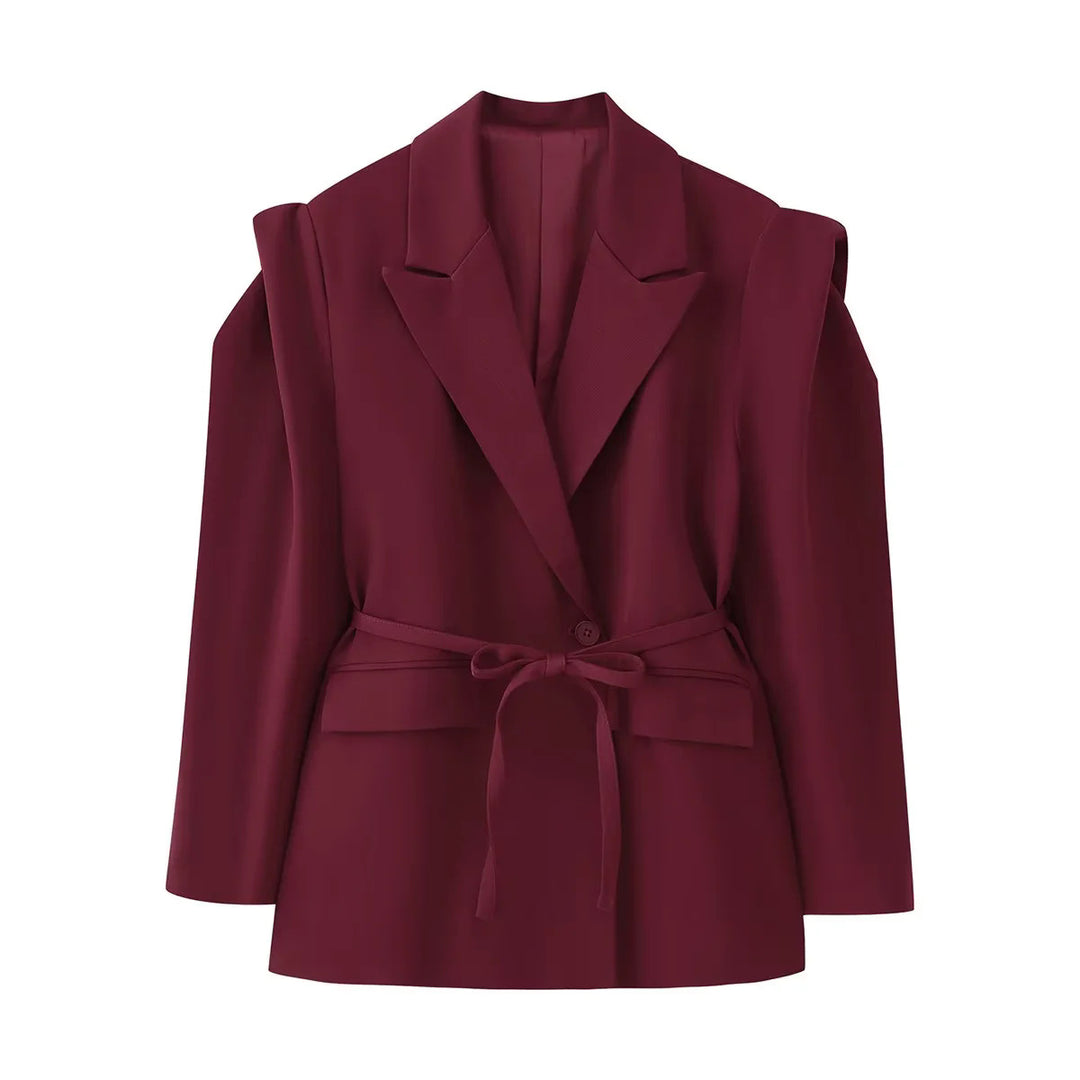 Damer elegant oversized blazerjacka med bälte och axelvaddering Mirla-Eva Jonsson