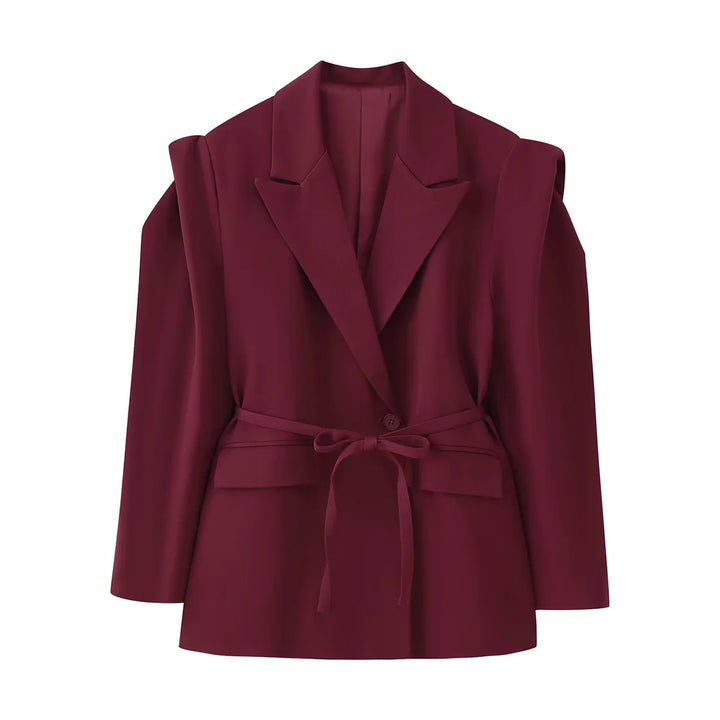 Damer elegant oversized blazerjacka med bälte och axelvaddering Mirla-Eva Jonsson