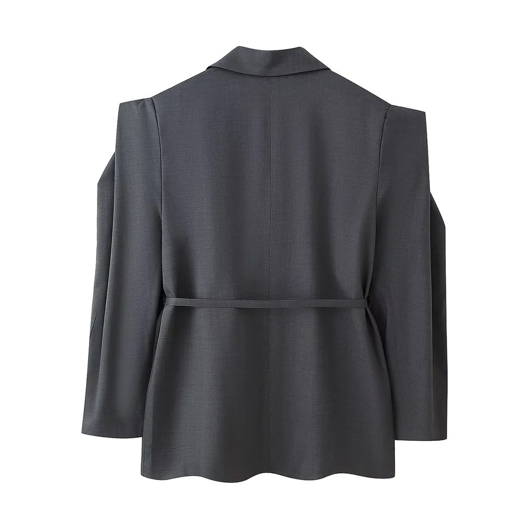 Damer elegant oversized blazerjacka med bälte och axelvaddering Mirla-Eva Jonsson