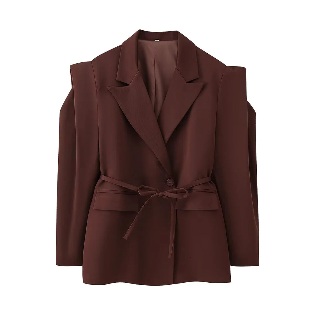 Damer elegant oversized blazerjacka med bälte och axelvaddering Mirla-Eva Jonsson