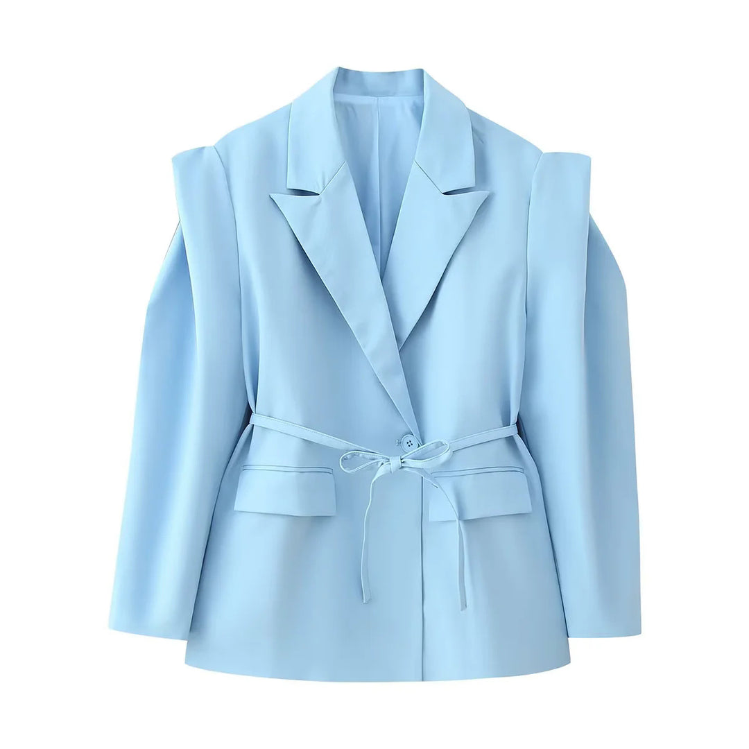 Damer elegant oversized blazerjacka med bälte och axelvaddering Mirla-Eva Jonsson