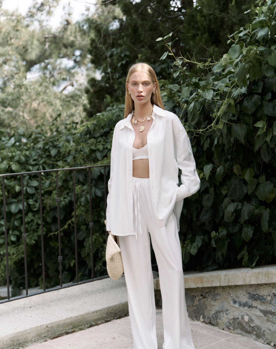 Damer elegant oversized skjorta och palazzo-byxor set Mirla-Eva Jonsson