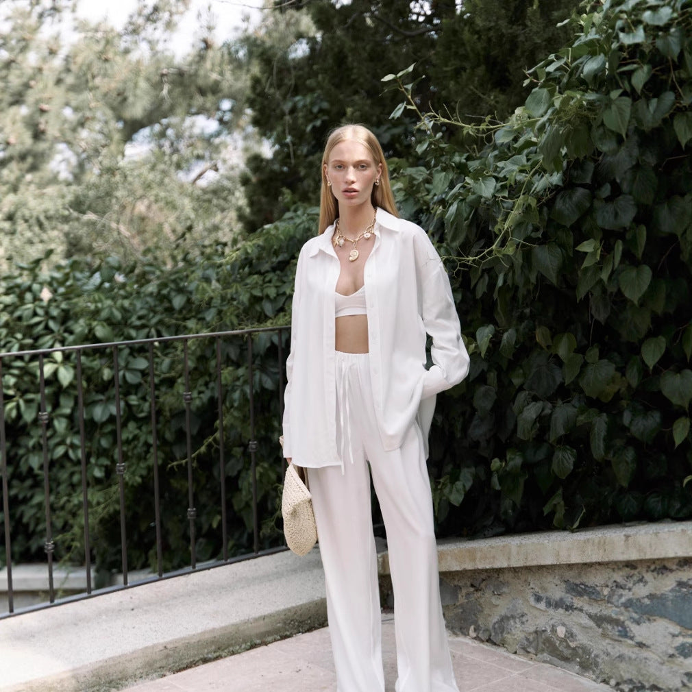 Damer elegant oversized skjorta och palazzo-byxor set Mirla-Eva Jonsson