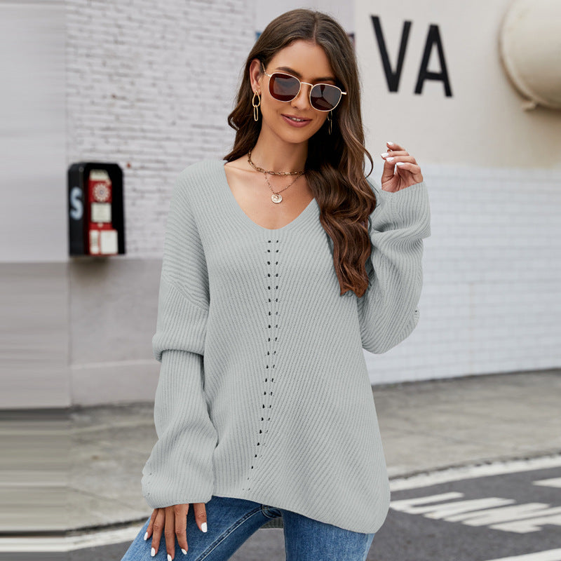Damer elegant, oversized stickad tröja med V-ringning Mirla-Eva Jonsson