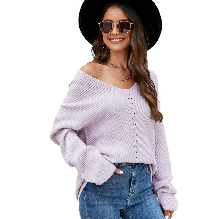 Damer elegant, oversized stickad tröja med V-ringning Mirla-Eva Jonsson