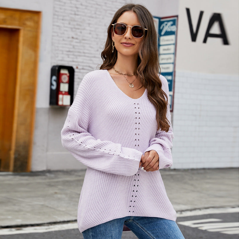 Damer elegant, oversized stickad tröja med V-ringning Mirla-Eva Jonsson