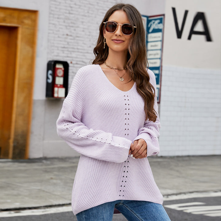Damer elegant, oversized stickad tröja med V-ringning Mirla-Eva Jonsson