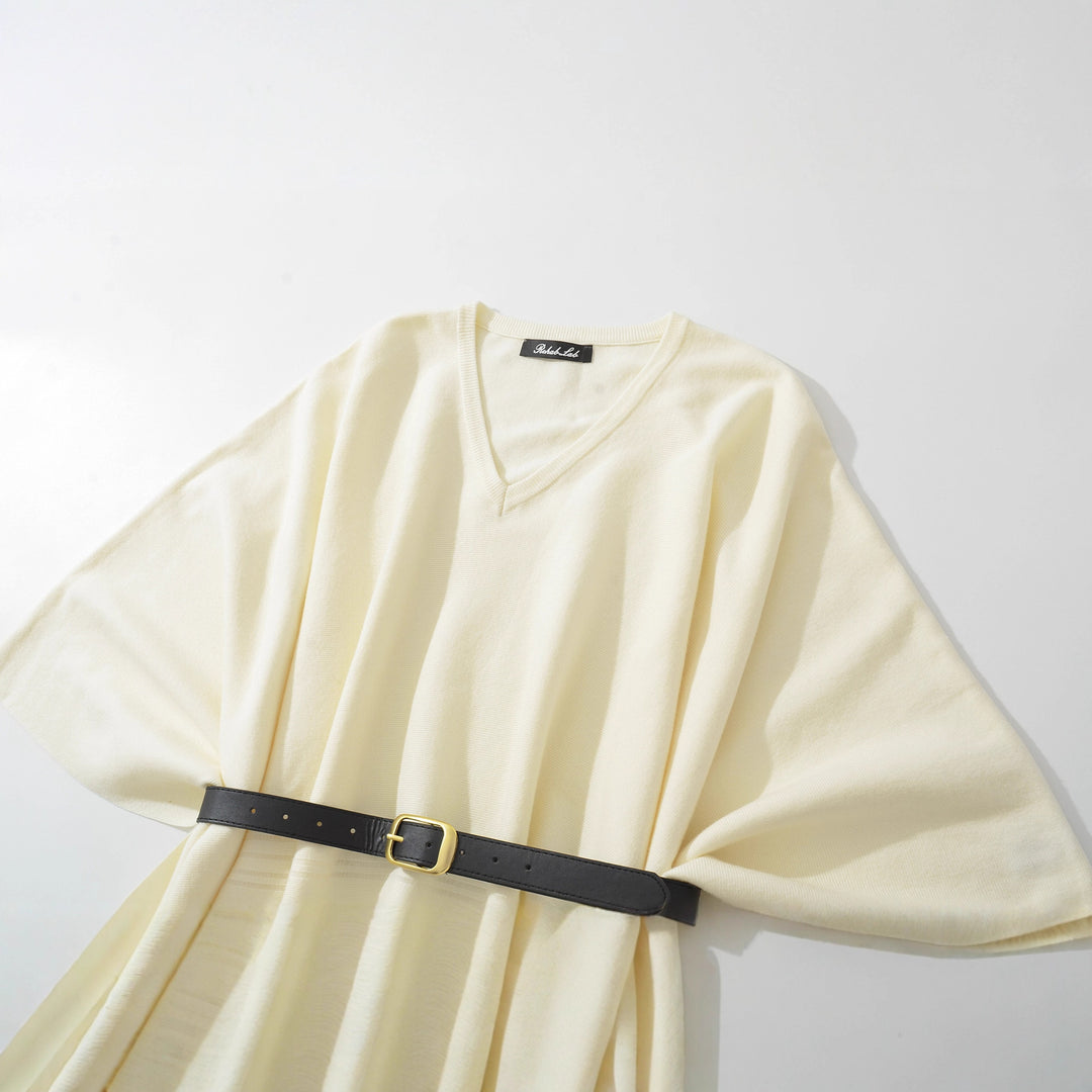 Damer elegant oversized tunika med V-ringning och midjebälte Mirla-Eva Jonsson