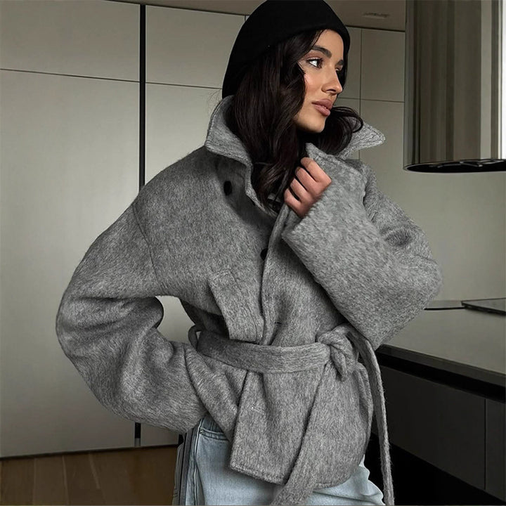 Damer elegant oversized ulljacka med bälte Mirla-Eva Jonsson