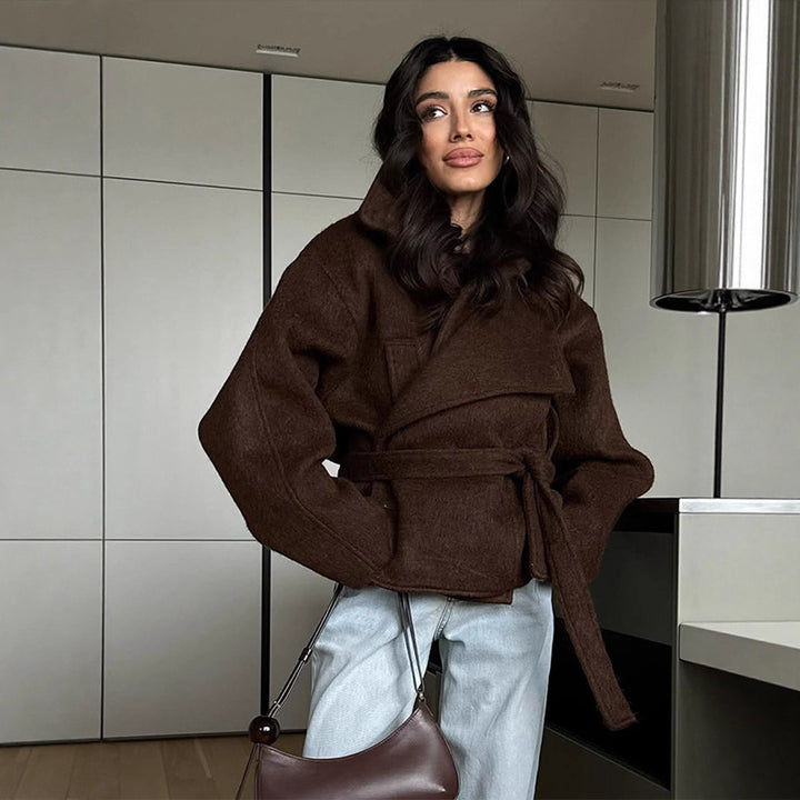 Damer elegant oversized ulljacka med bälte Mirla-Eva Jonsson