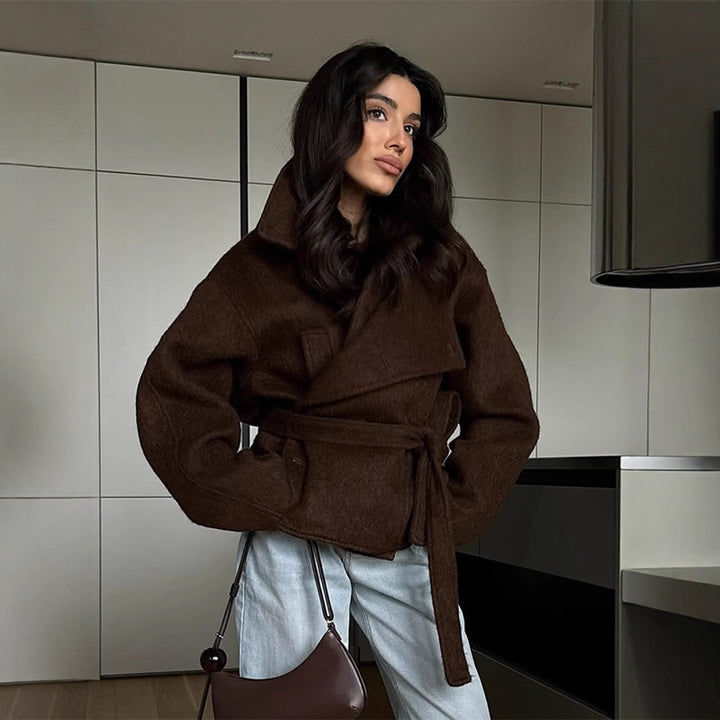 Damer elegant oversized ulljacka med bälte Mirla-Eva Jonsson
