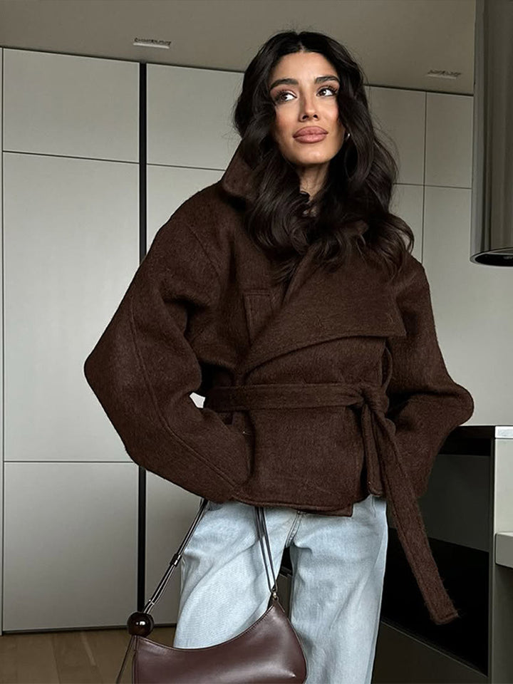 Damer elegant oversized ulljacka med bälte Mirla-Eva Jonsson