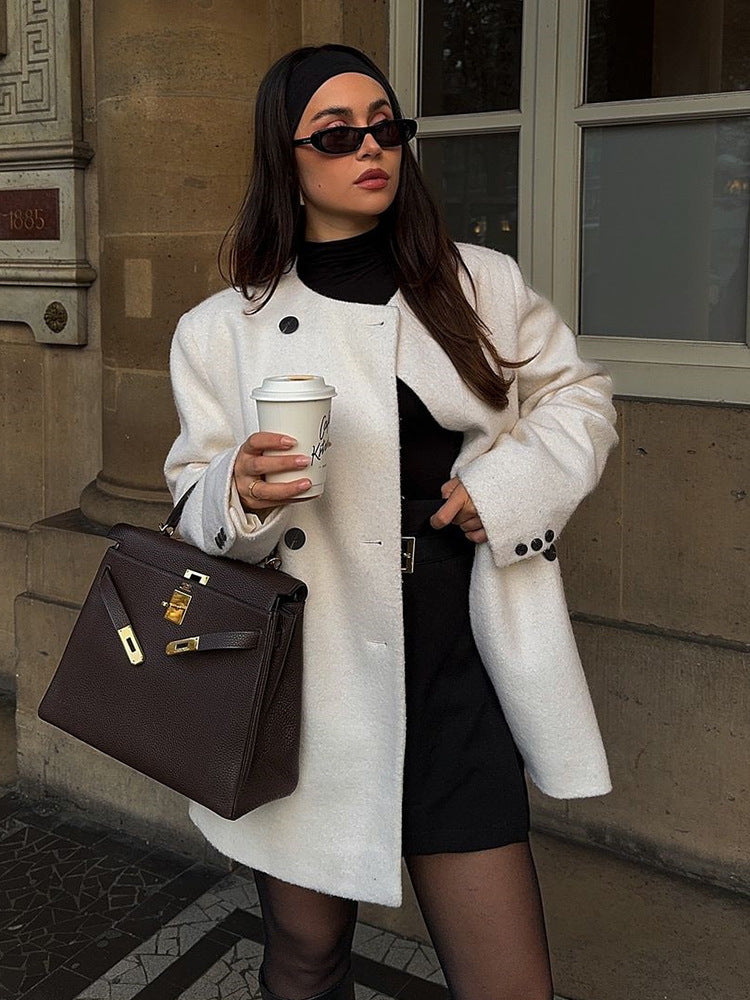 Damer elegant oversized ulljacka med knapppdetaljer Mirla-Eva Jonsson
