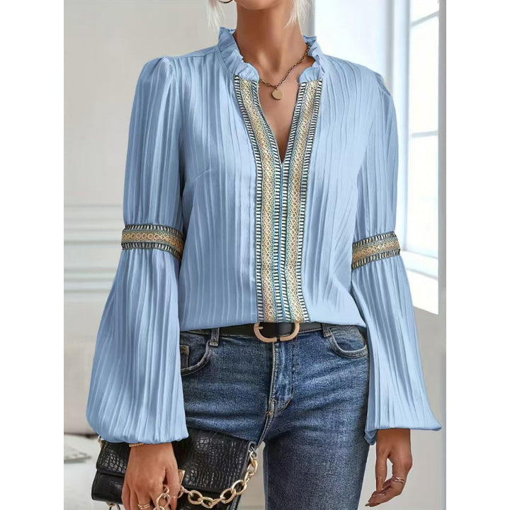 Damer elegant plisserad blus med dekorerade kantband Eva Jonsson-Eva Jonsson