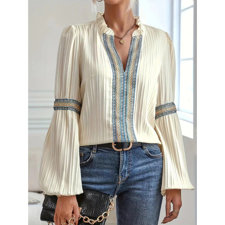 Damer elegant plisserad blus med dekorerade kantband Eva Jonsson-Eva Jonsson
