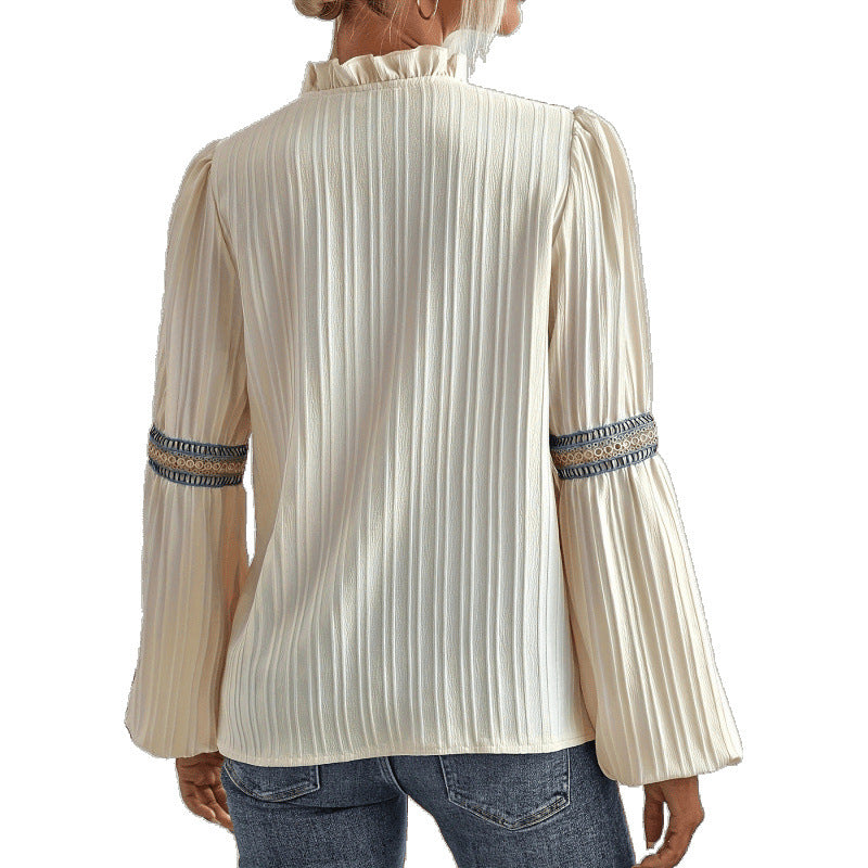 Damer elegant plisserad blus med dekorerade kantband Eva Jonsson-Eva Jonsson