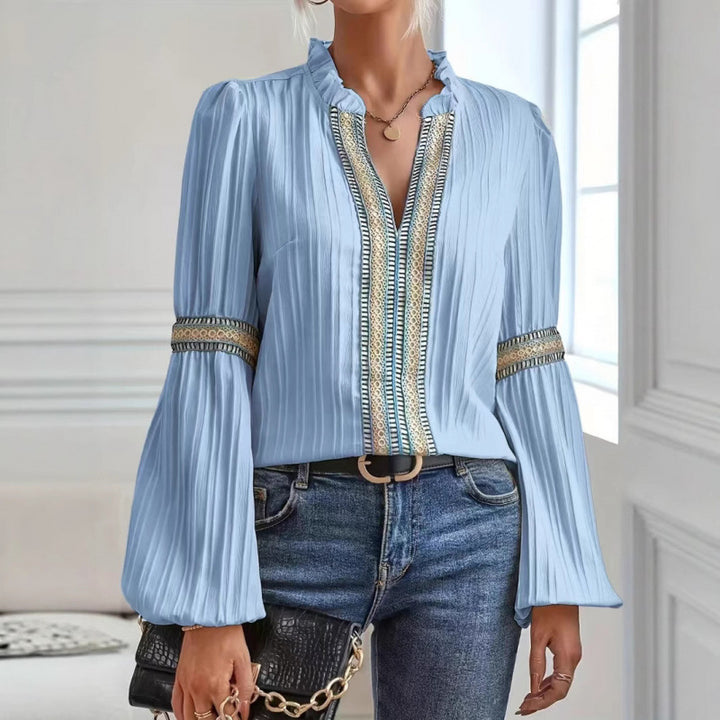 Damer elegant plisserad blus med dekorerade kantband Eva Jonsson-Eva Jonsson