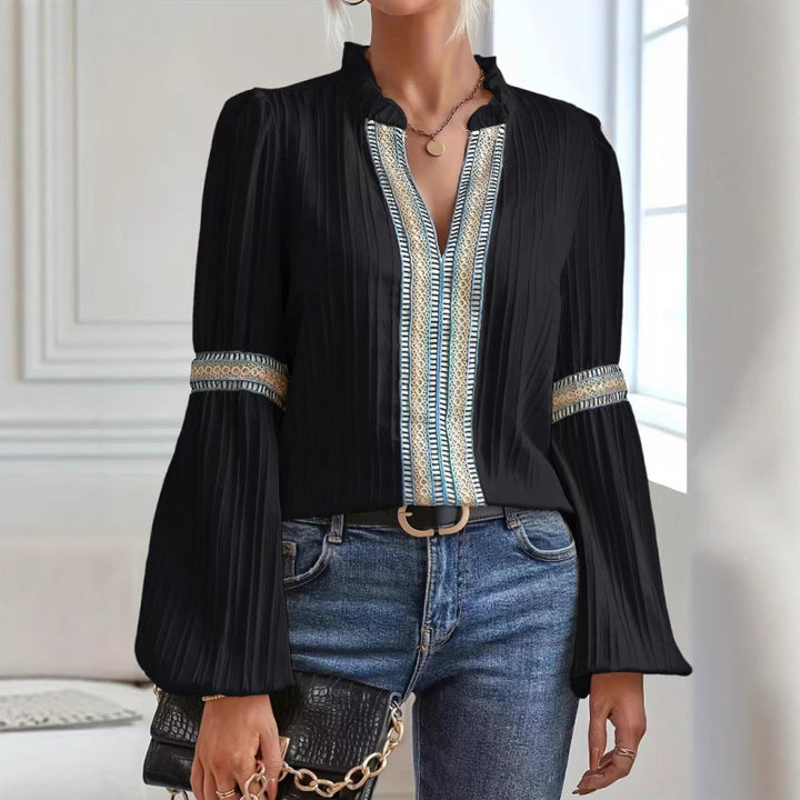 Damer elegant plisserad blus med dekorerade kantband Eva Jonsson-Eva Jonsson
